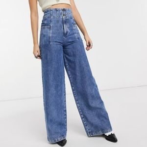 FREE PEOPLE Blue Denim Midnight City Wide Jeans